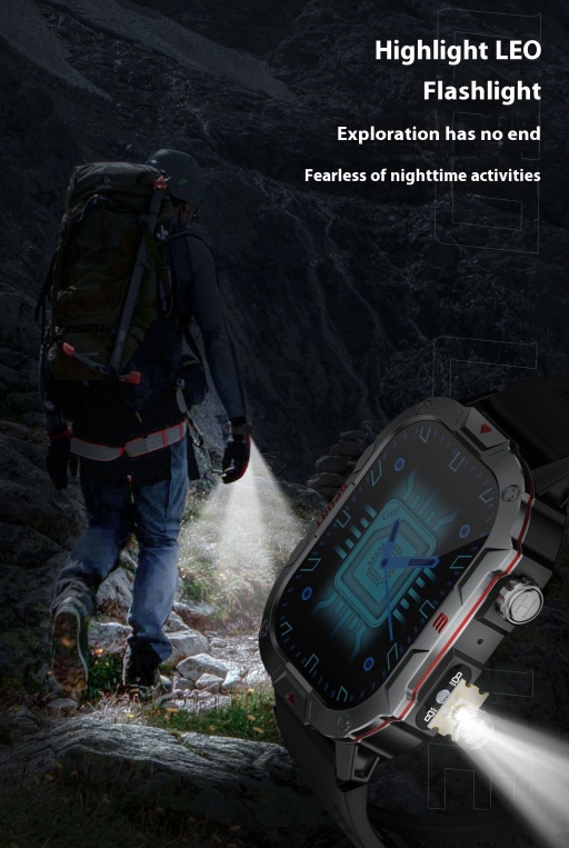 Rugged Outdoor Bluetooth Calling Smartwatch with Heart Rate & Blood Pressure Monitoring for Men