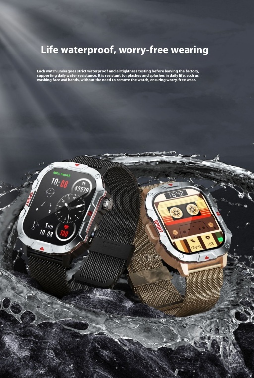 Rugged Outdoor Bluetooth Calling Smartwatch with Heart Rate & Blood Pressure Monitoring for Men