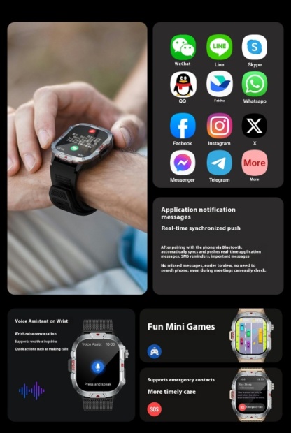 Rugged Outdoor Bluetooth Calling Smartwatch with Heart Rate & Blood Pressure Monitoring for Men