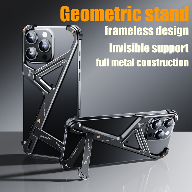 Metal Geometric iPhone Case: Bezel-Free with Built-in Stand