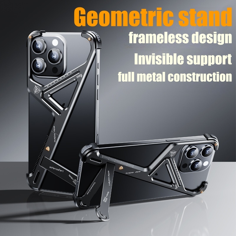 Metal Geometric iPhone Case: Bezel-Free with Built-in Stand