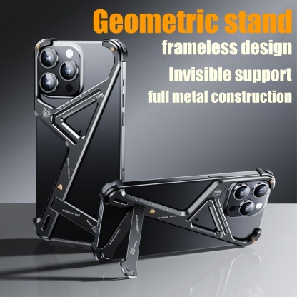 Metal Geometric iPhone Case: Bezel-Free with Built-in Stand