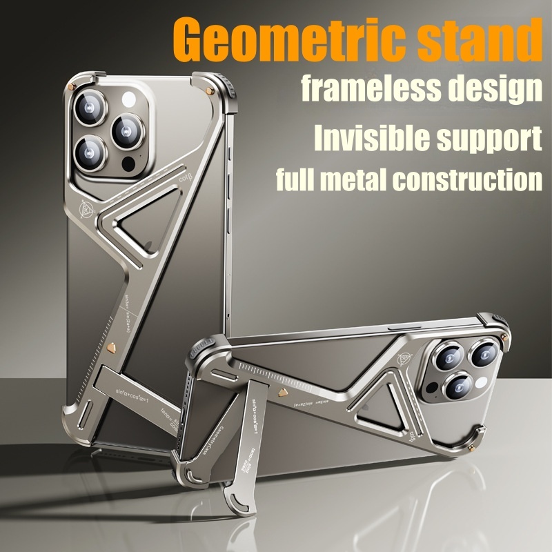 Metal Geometric iPhone Case: Bezel-Free with Built-in Stand