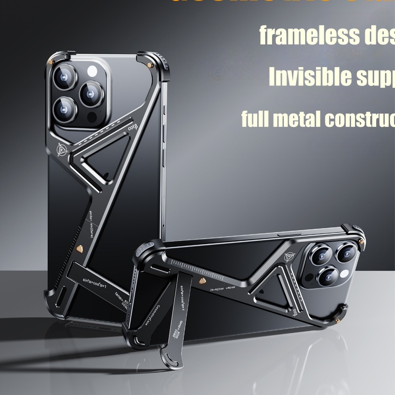 Metal Geometric iPhone Case: Bezel-Free with Built-in Stand