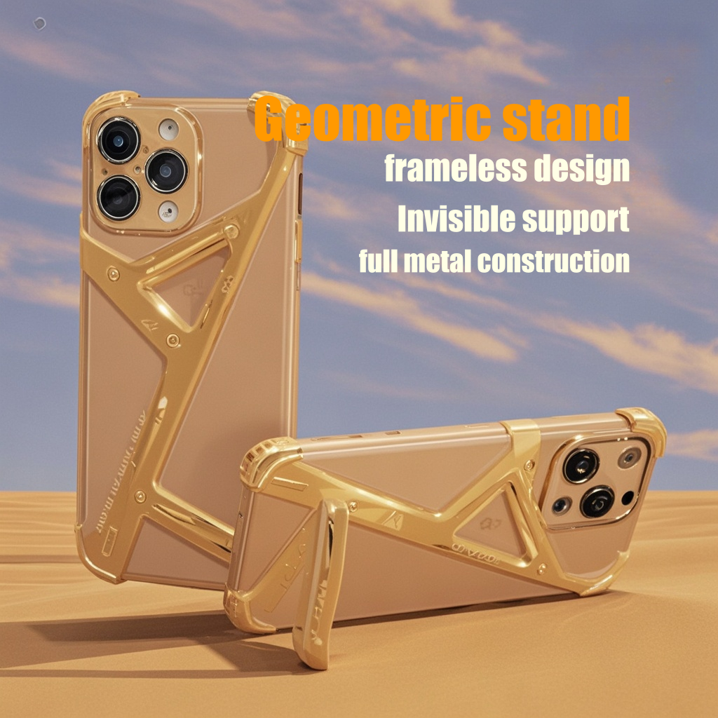 Metal Geometric iPhone Case: Bezel-Free with Built-in Stand