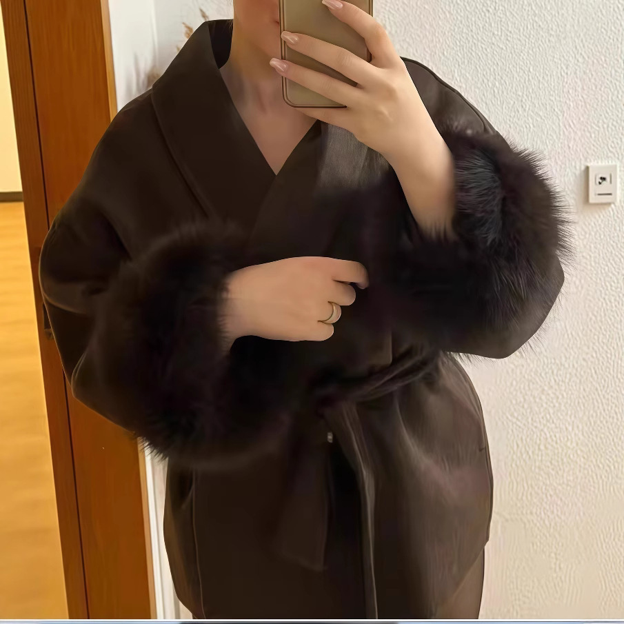 Amazon 2025 Autumn Winter New European and American Comfortable Casual Elegant Soft Loose Turn-Down Collar Solid Color Wool Coat