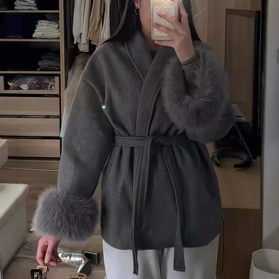 Amazon 2025 Autumn Winter New European and American Comfortable Casual Elegant Soft Loose Turn-Down Collar Solid Color Wool Coat