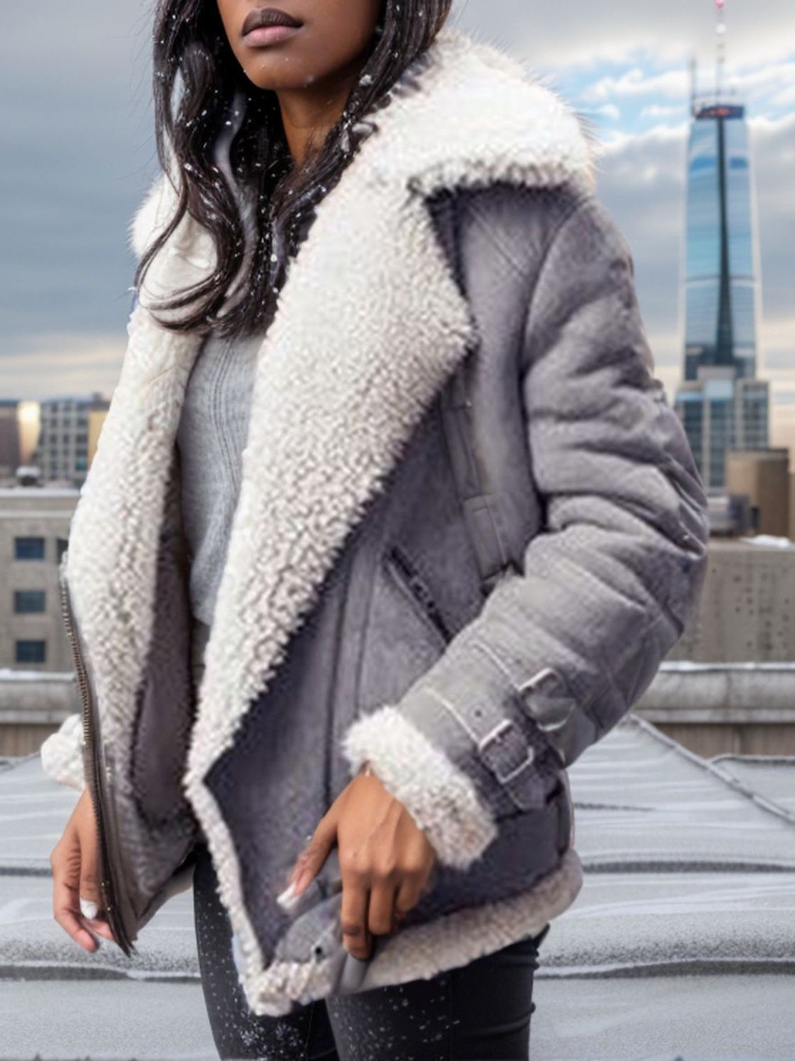 2024 Motorcycle Suede Sheepskin Coat Women's Turn-Down Collar Fur Cotton Jacket Autumn Winter Women's Coat