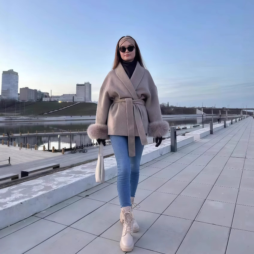 Amazon 2025 Autumn Winter New European and American Comfortable Casual Elegant Soft Loose Turn-Down Collar Solid Color Wool Coat