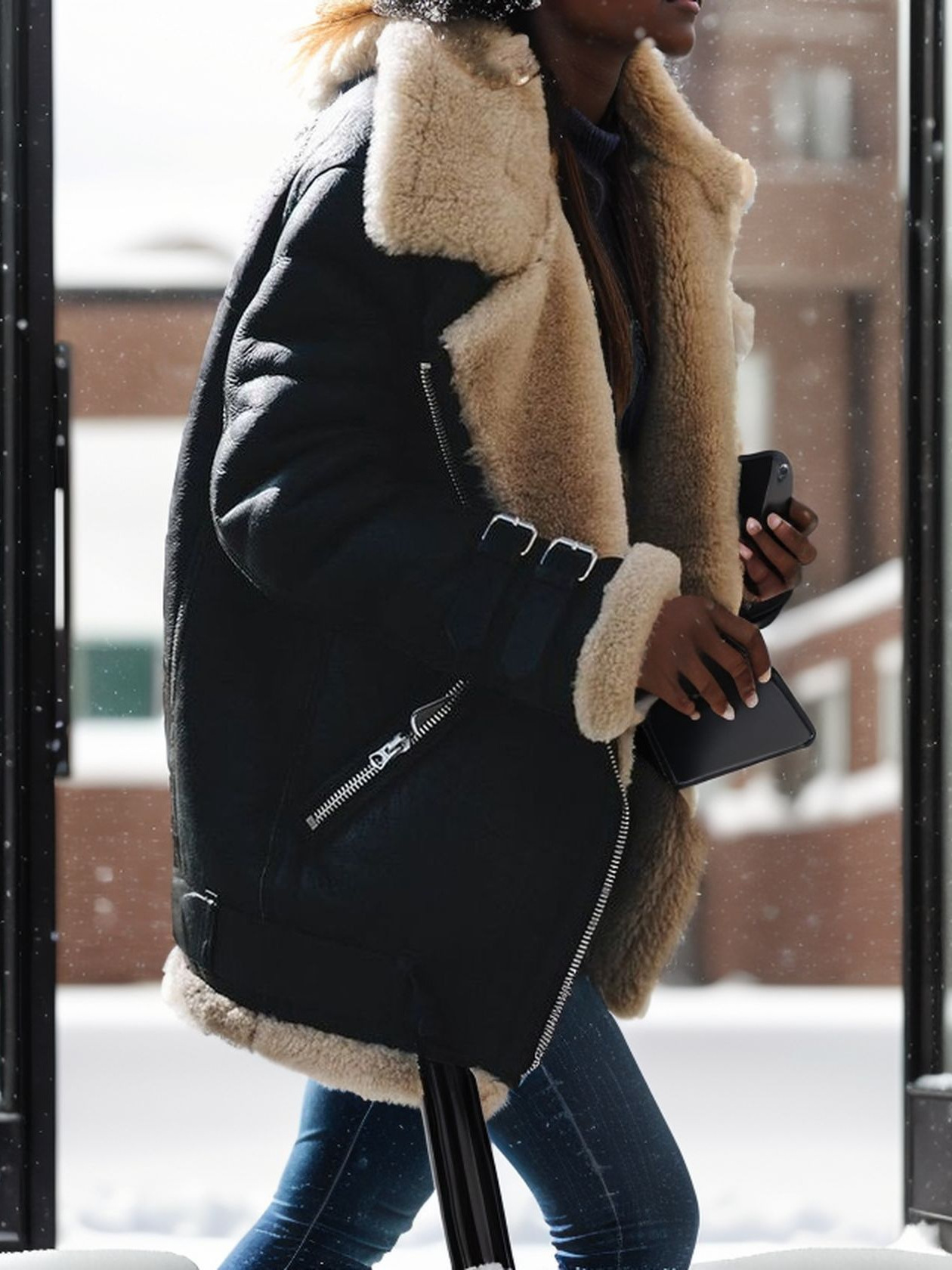 2024 Motorcycle Suede Sheepskin Coat Women's Turn-Down Collar Fur Cotton Jacket Autumn Winter Women's Coat