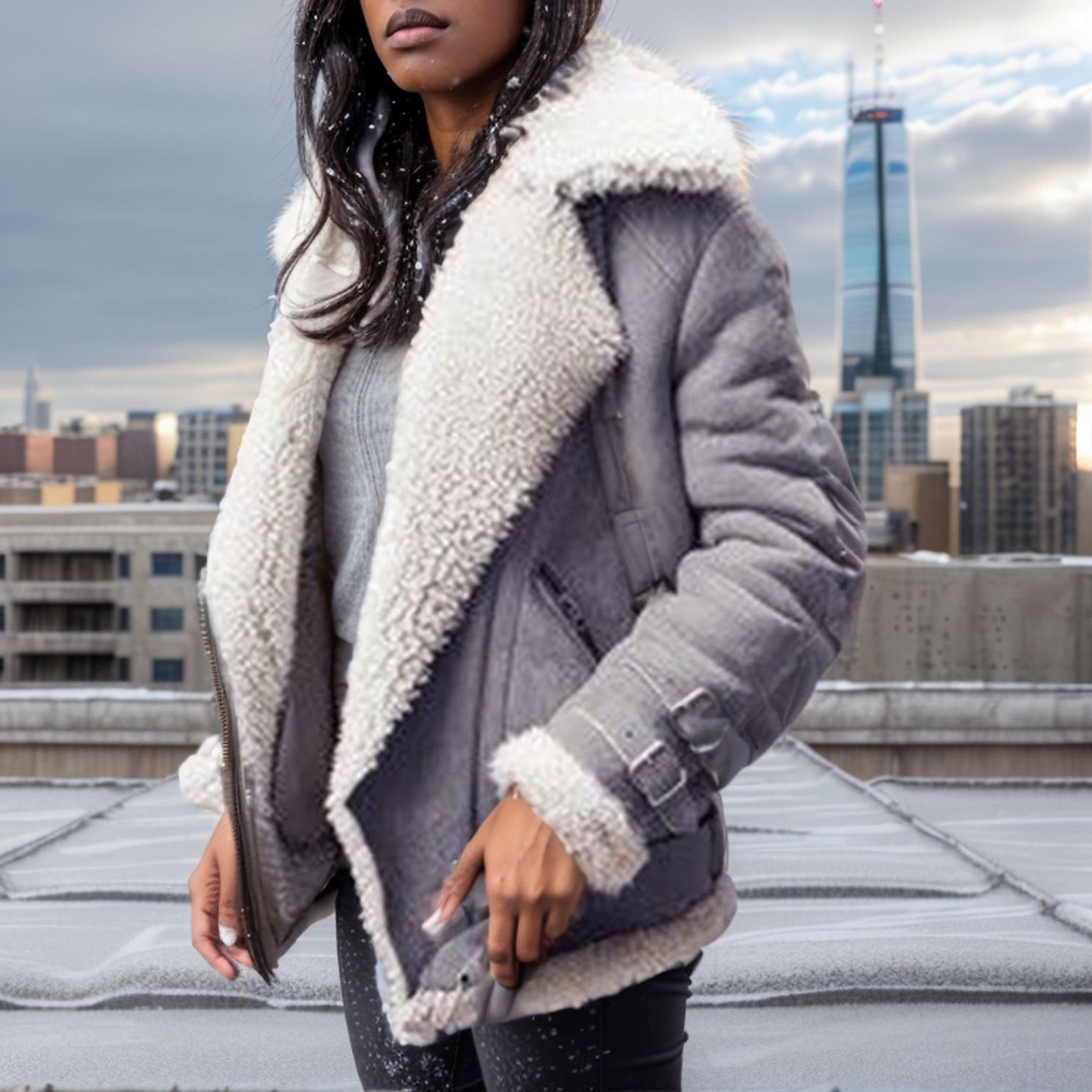 2024 Motorcycle Suede Sheepskin Coat Women's Turn-Down Collar Fur Cotton Jacket Autumn Winter Women's Coat
