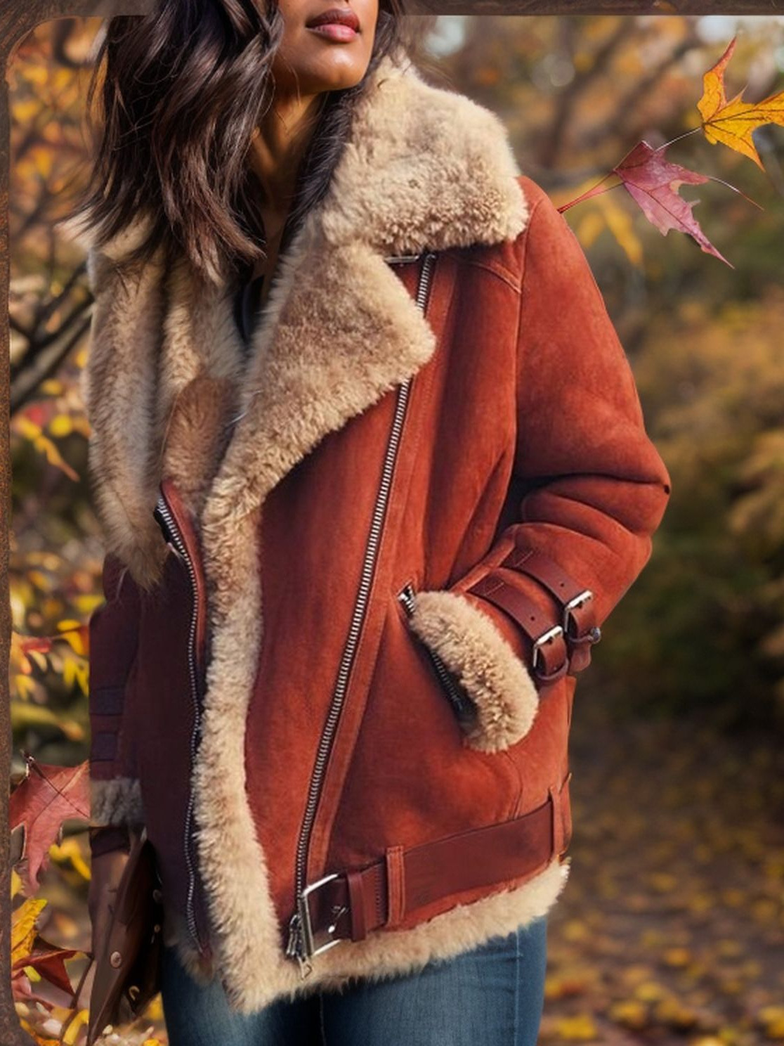2024 Motorcycle Suede Sheepskin Coat Women's Turn-Down Collar Fur Cotton Jacket Autumn Winter Women's Coat