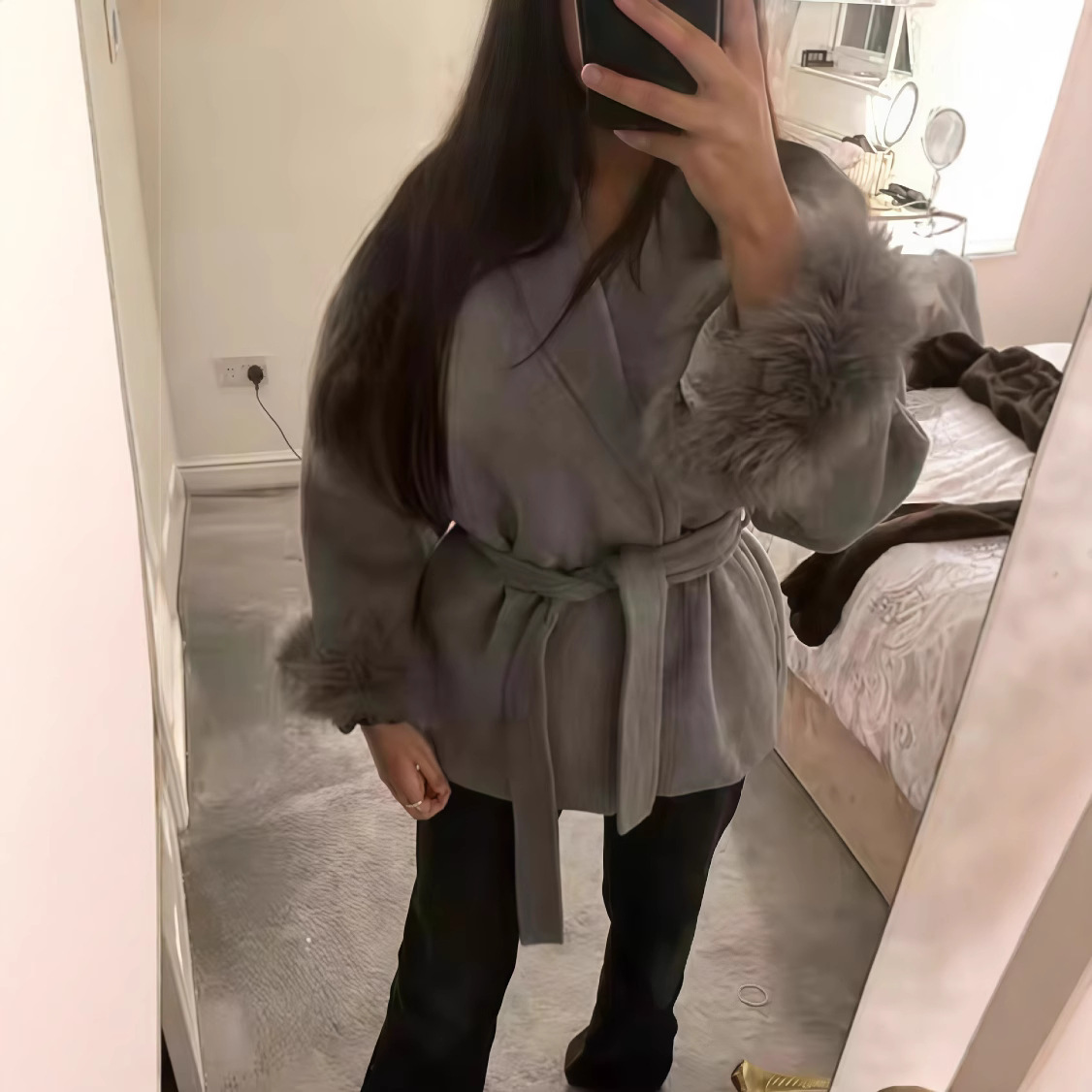 Amazon 2025 Autumn Winter New European and American Comfortable Casual Elegant Soft Loose Turn-Down Collar Solid Color Wool Coat