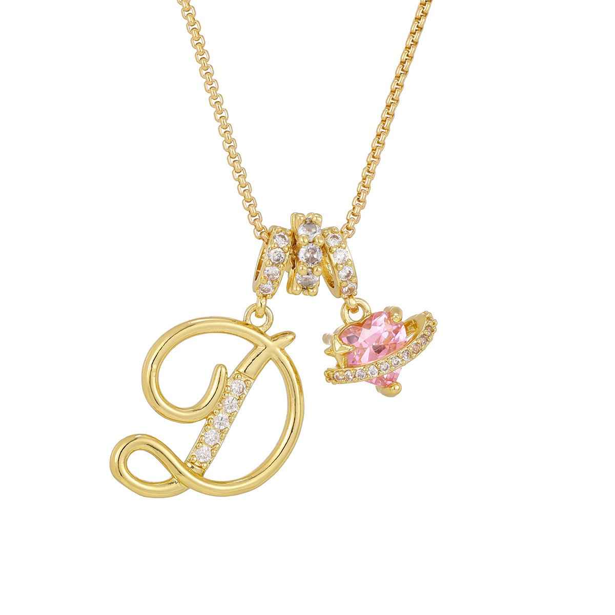 💖 Initial Letter Necklace with Pink Heart Charm – A Personalized Token of Love