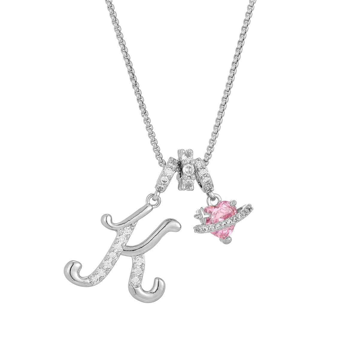 💖 Initial Letter Necklace with Pink Heart Charm – A Personalized Token of Love