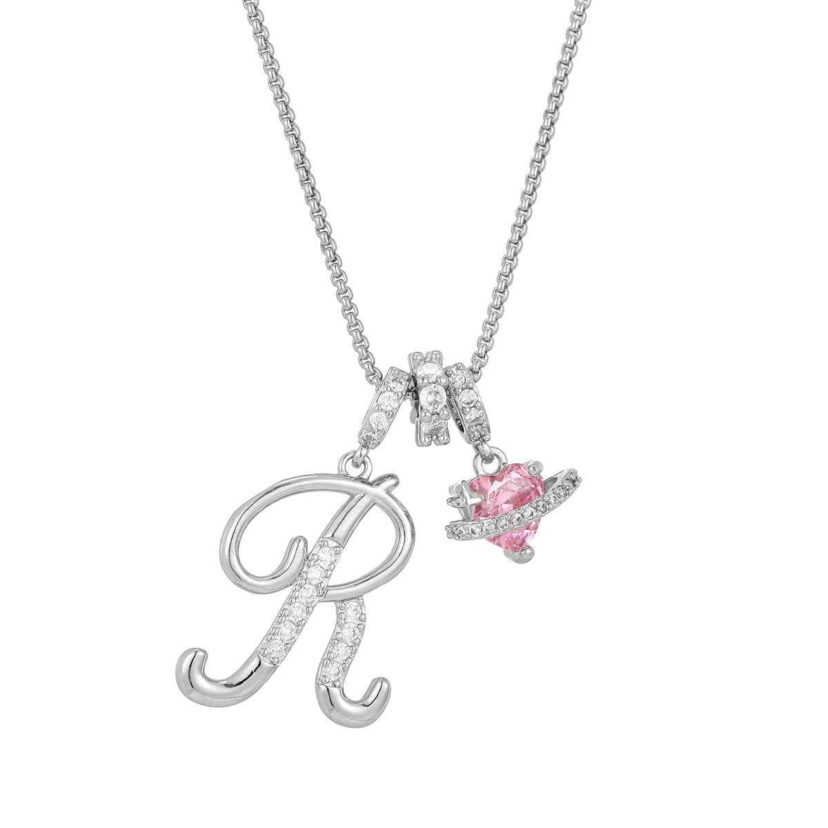 💖 Initial Letter Necklace with Pink Heart Charm – A Personalized Token of Love