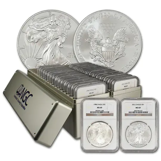 Last Day 70% ОFF🔥1986-2025 American Silver Eagle 39-pc Set NGC MS69 (2 New NGC Boxes)