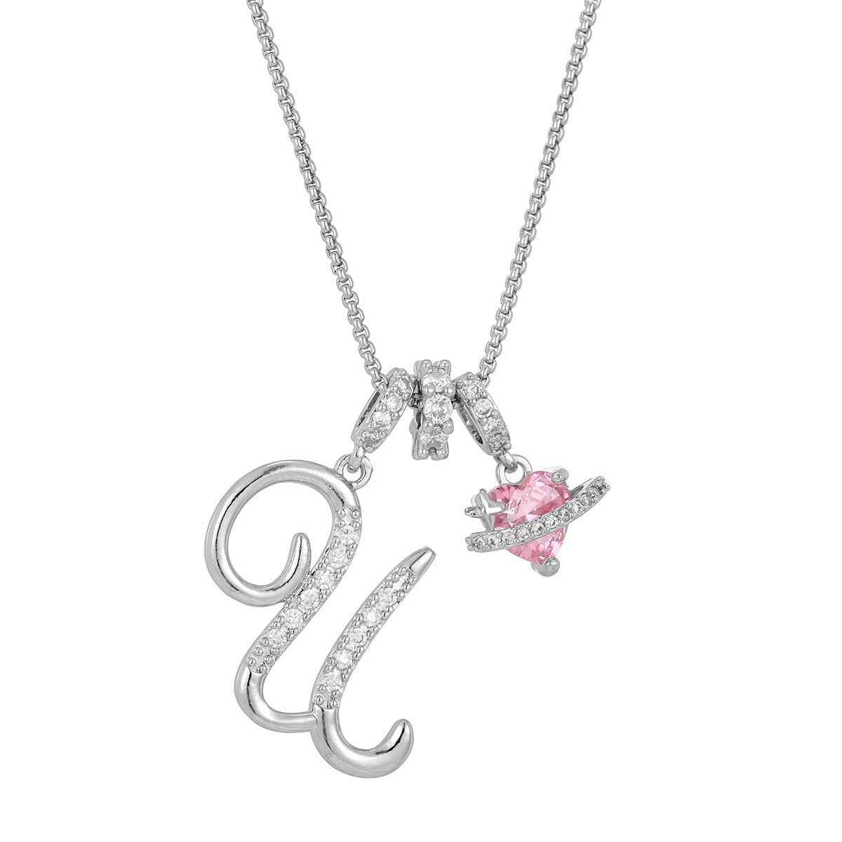💖 Initial Letter Necklace with Pink Heart Charm – A Personalized Token of Love