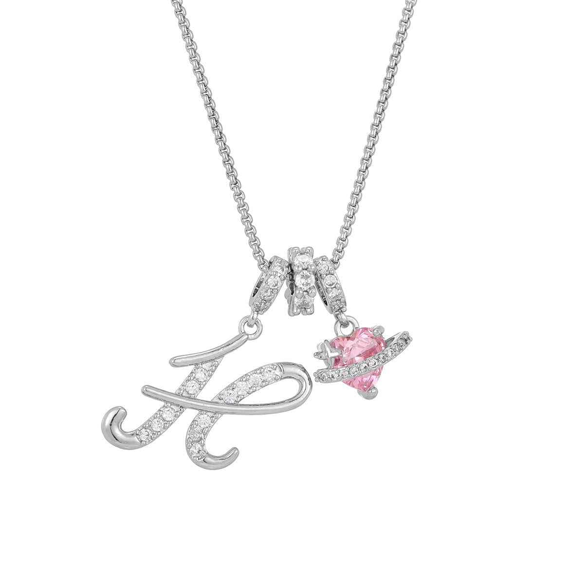 💖 Initial Letter Necklace with Pink Heart Charm – A Personalized Token of Love
