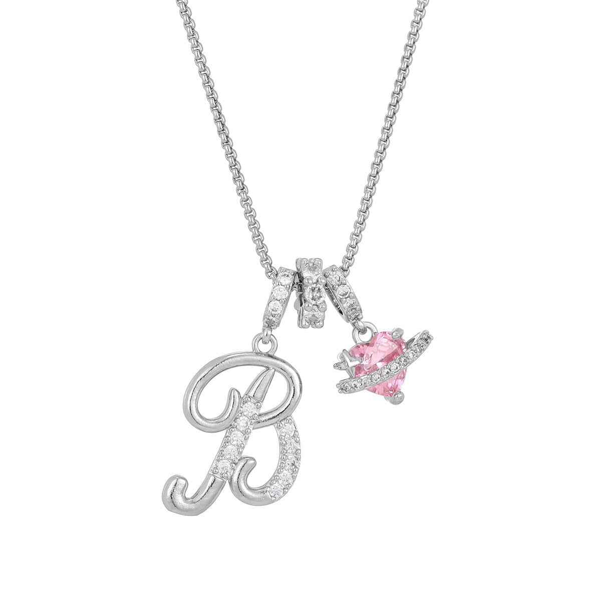 💖 Initial Letter Necklace with Pink Heart Charm – A Personalized Token of Love