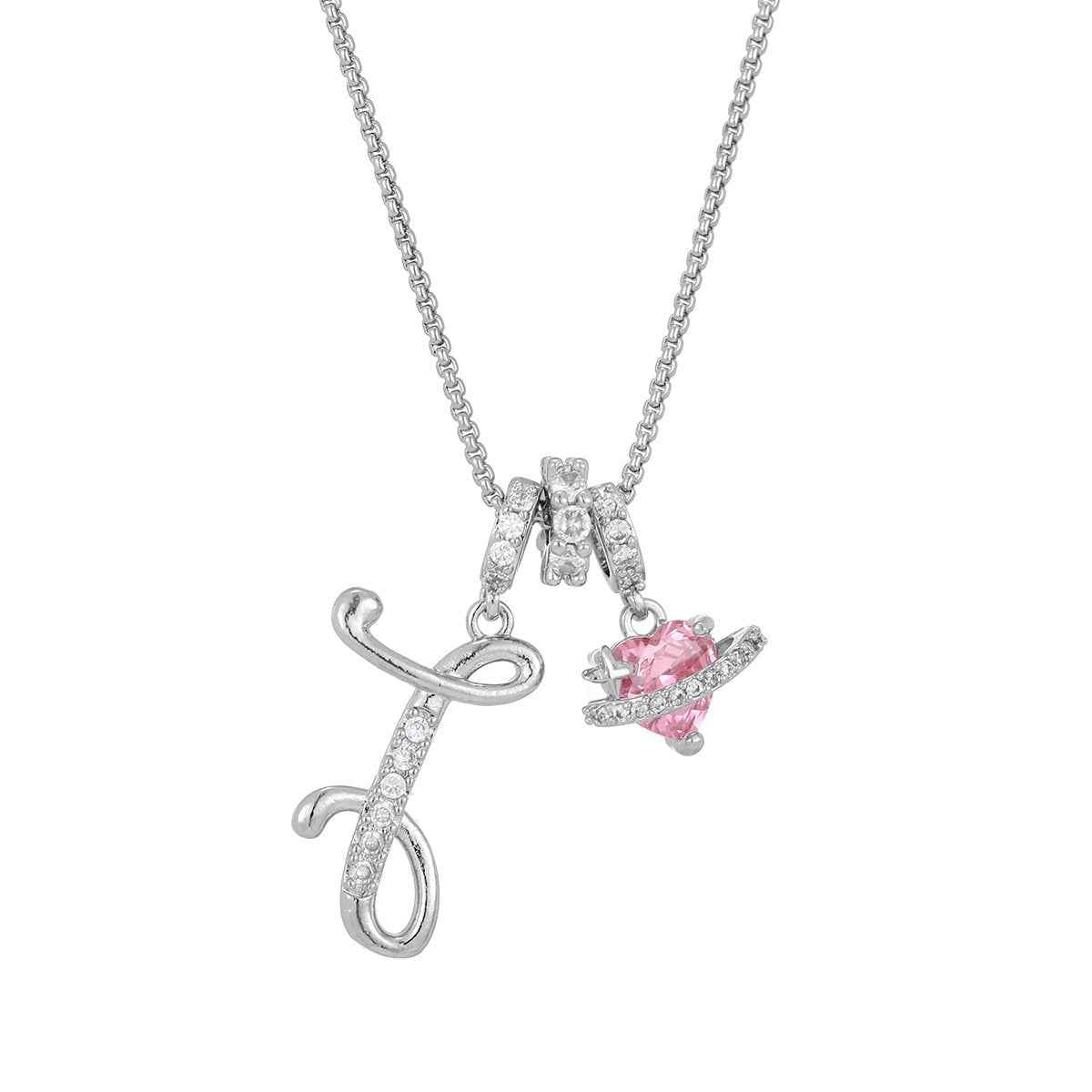 💖 Initial Letter Necklace with Pink Heart Charm – A Personalized Token of Love