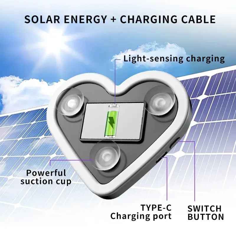 🔥 Solar Powered Wireless LED Heart Shape C-Pillar Neon Light