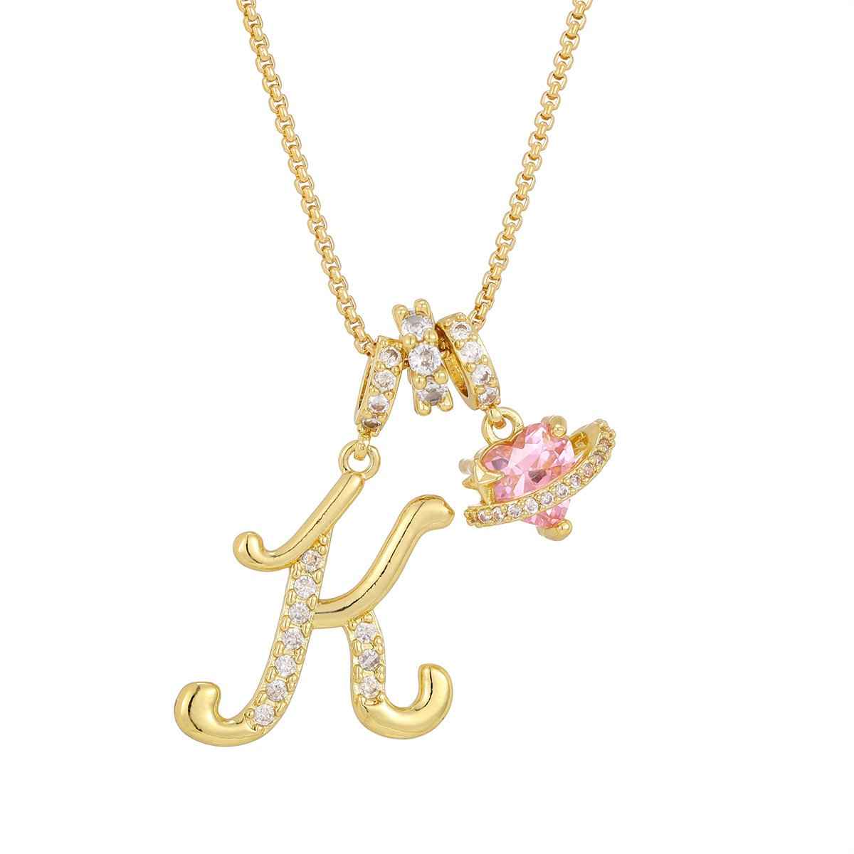💖 Initial Letter Necklace with Pink Heart Charm – A Personalized Token of Love