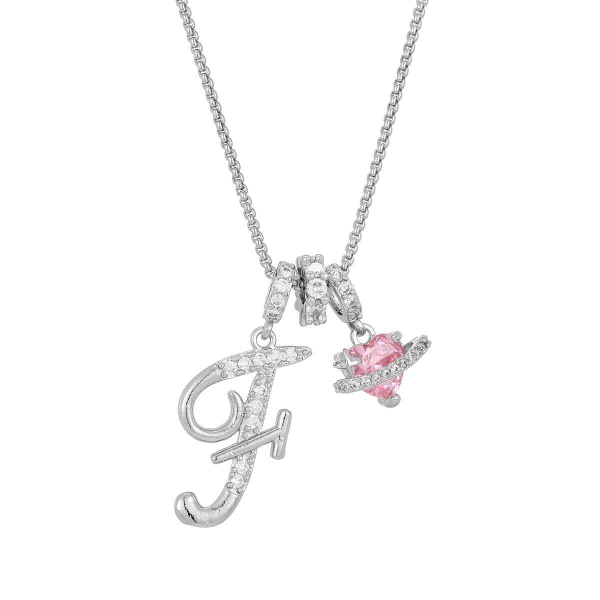 💖 Initial Letter Necklace with Pink Heart Charm – A Personalized Token of Love