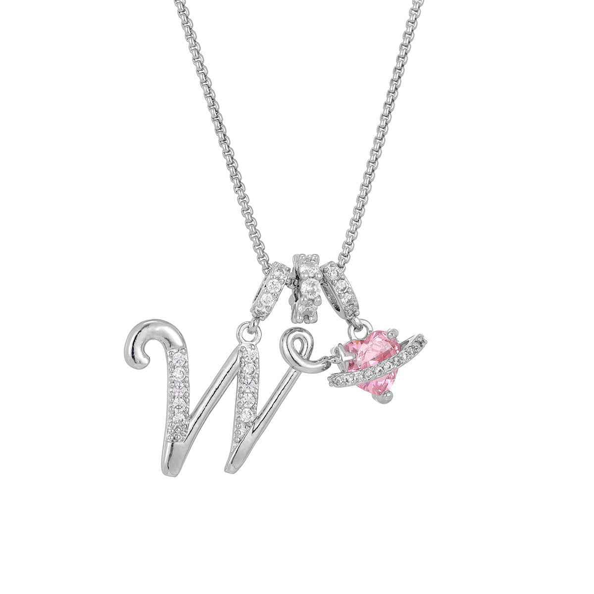 💖 Initial Letter Necklace with Pink Heart Charm – A Personalized Token of Love
