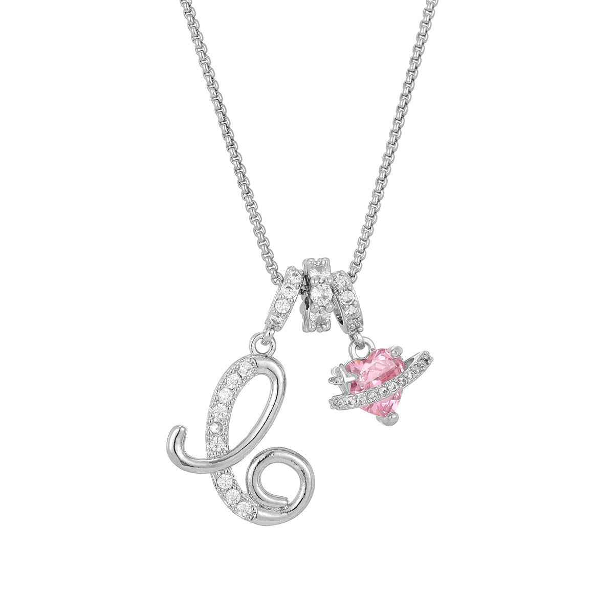 💖 Initial Letter Necklace with Pink Heart Charm – A Personalized Token of Love