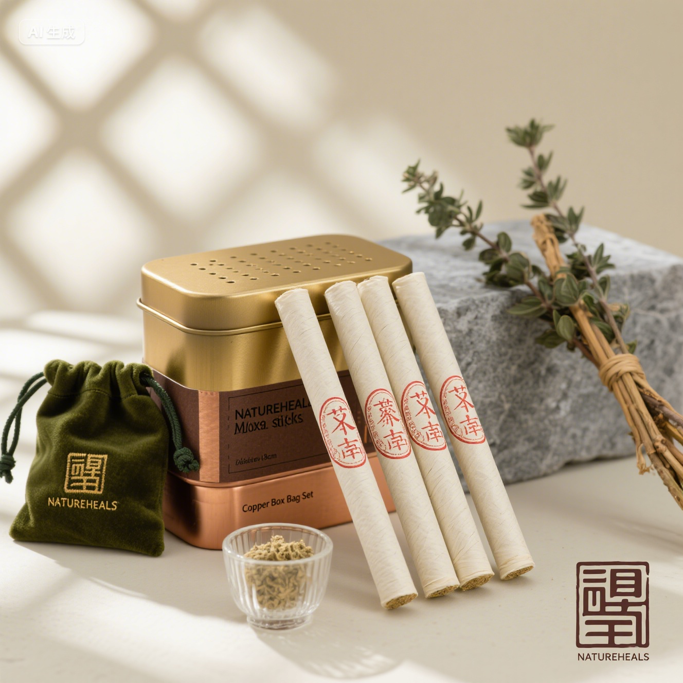 Moxa sticks with Copper Box Bag
