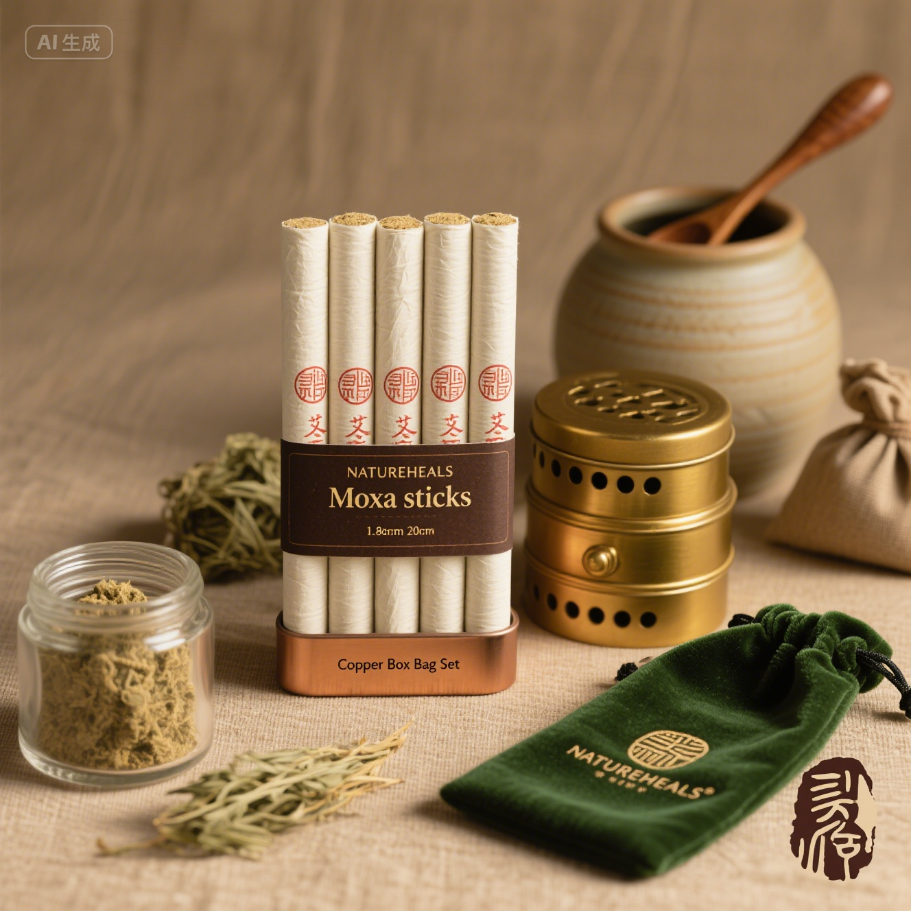 Moxa sticks with Copper Box Bag