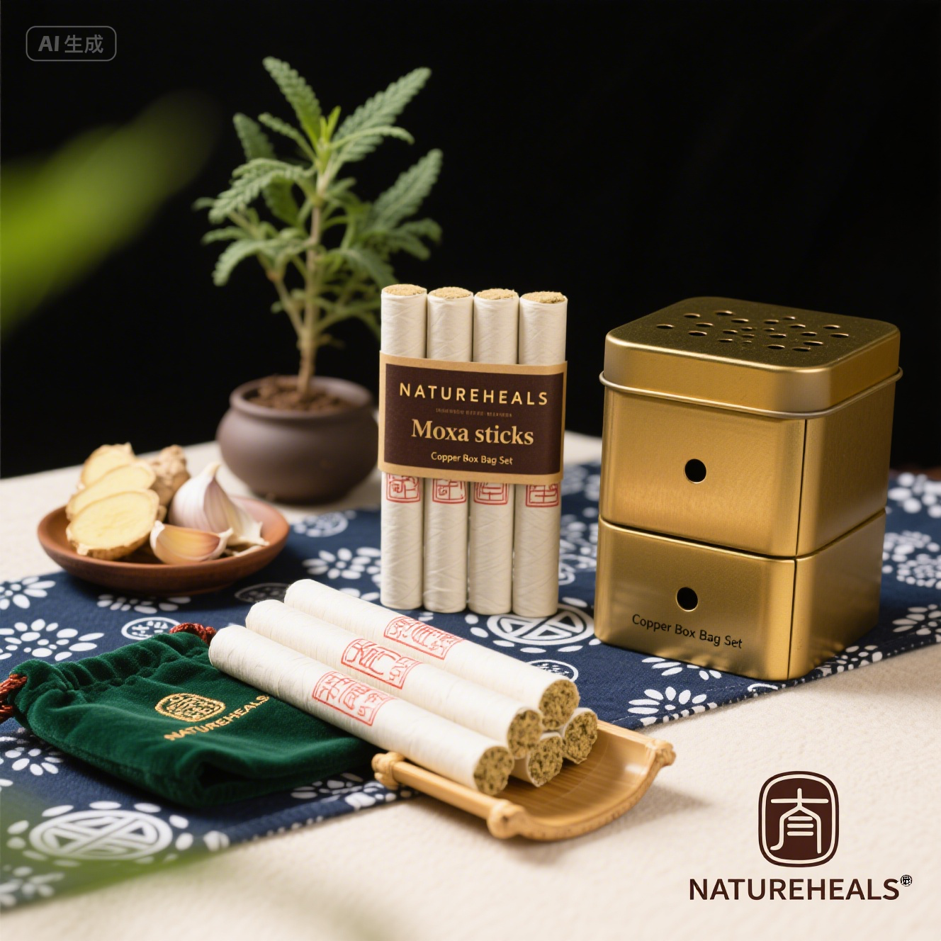 Moxa sticks with Copper Box Bag