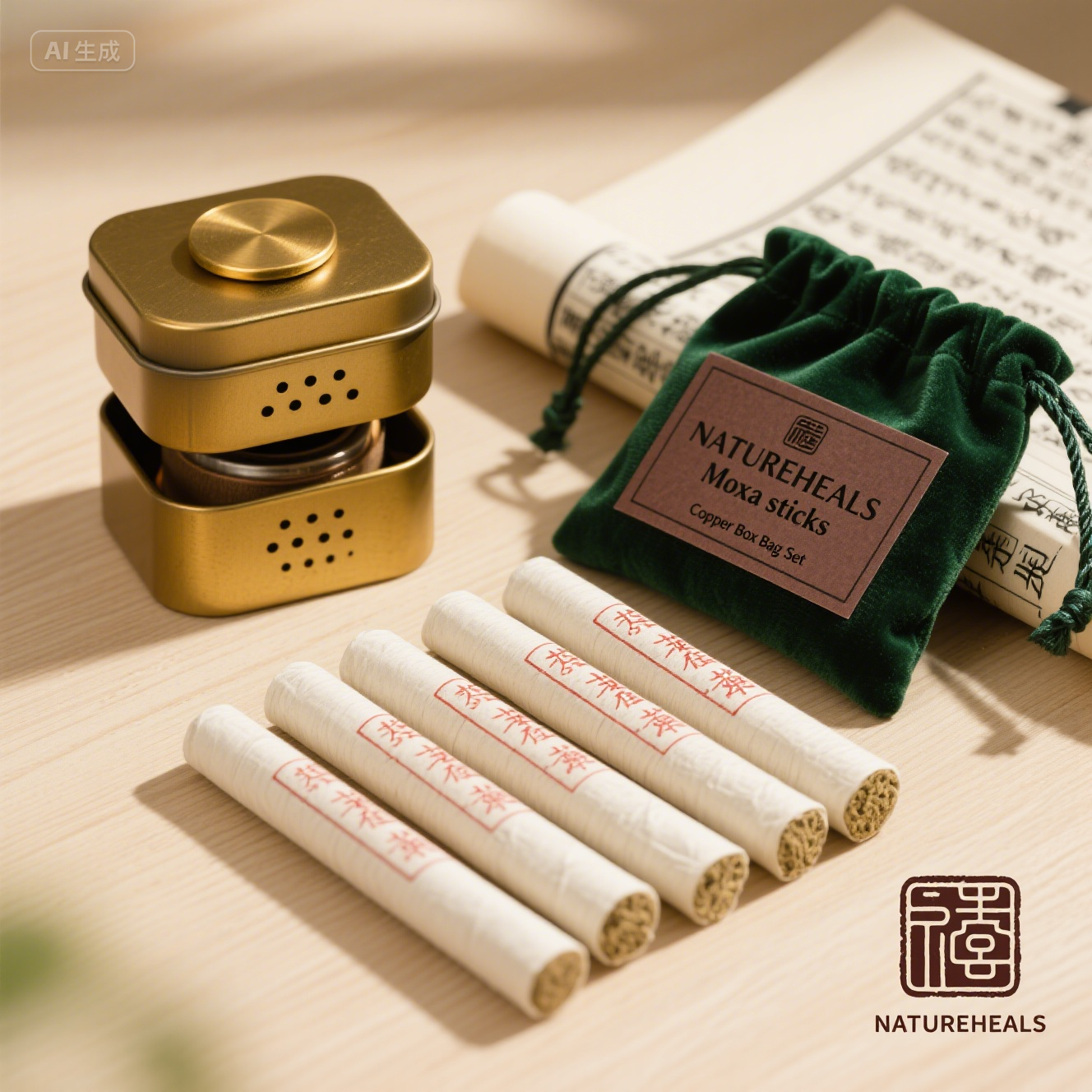 Moxa sticks with Copper Box Bag