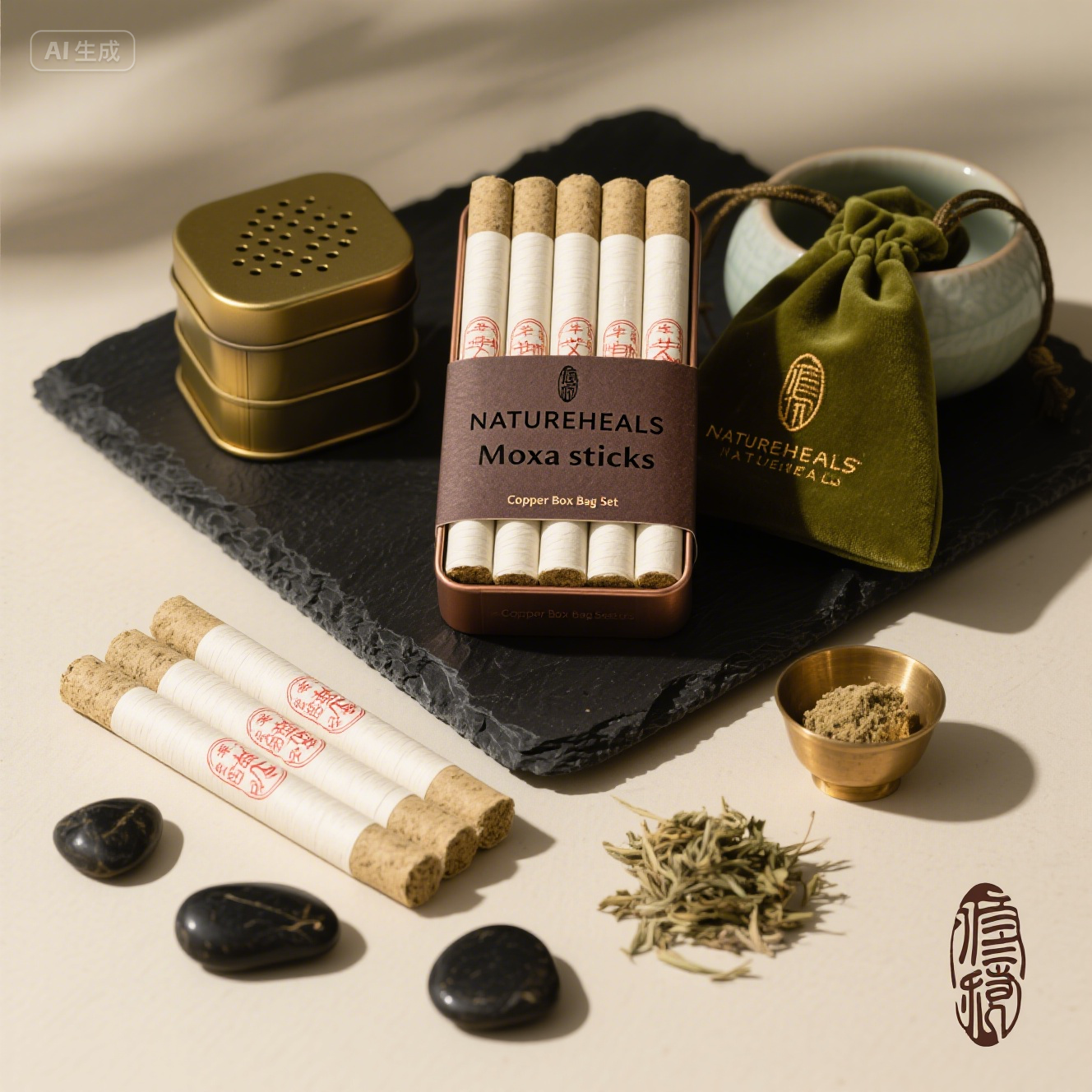 Moxa sticks with Copper Box Bag