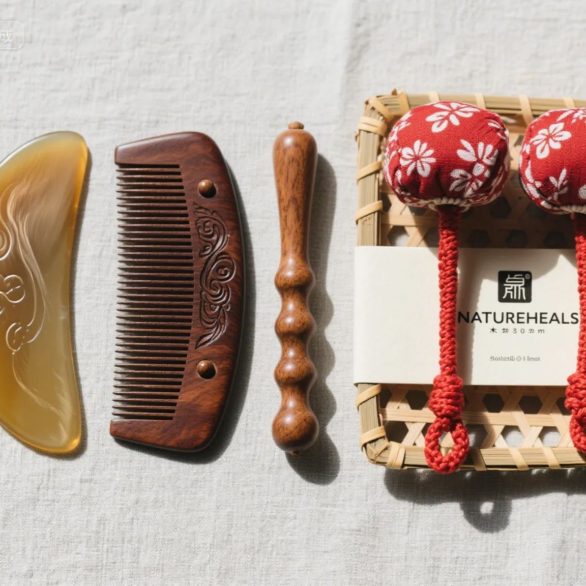 TCM massage tools( sandal wood, msssage comb, guasha, massage stick, massage hammer)