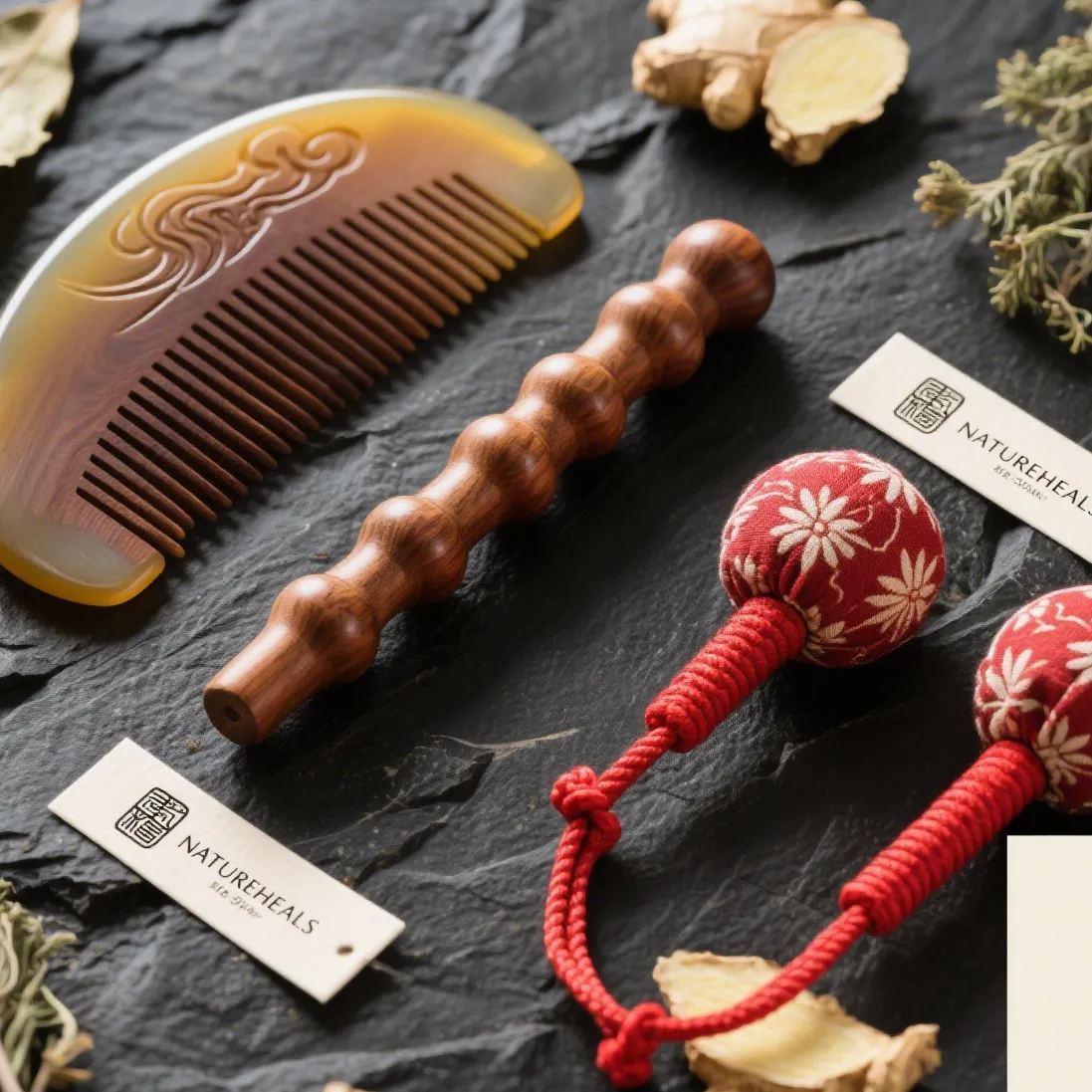 TCM massage tools( sandal wood, msssage comb, guasha, massage stick, massage hammer)