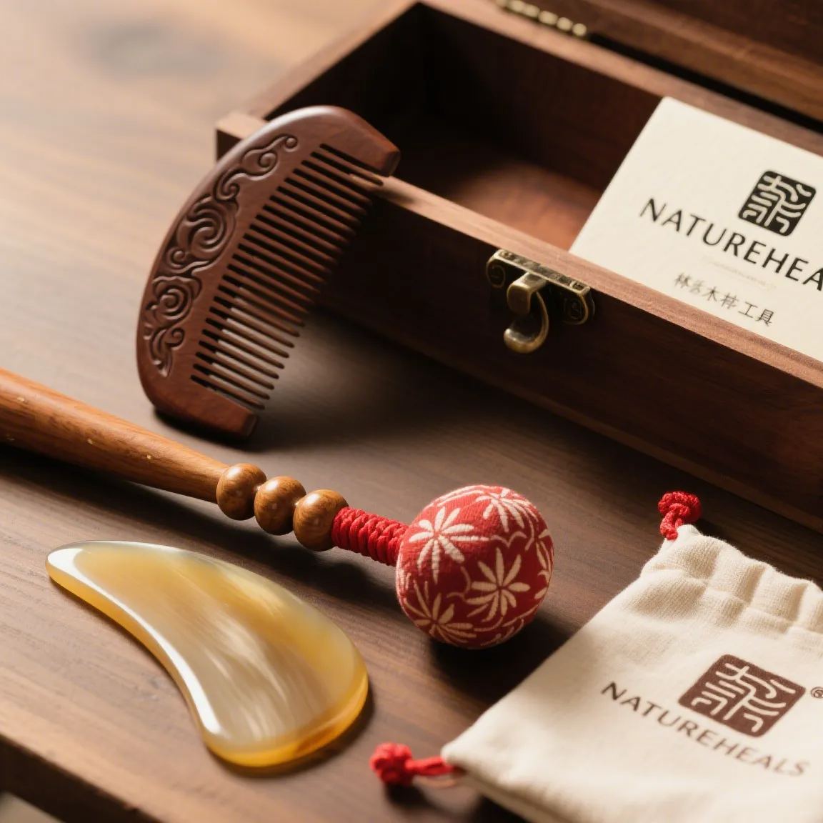 TCM massage tools( sandal wood, msssage comb, guasha, massage stick, massage hammer)