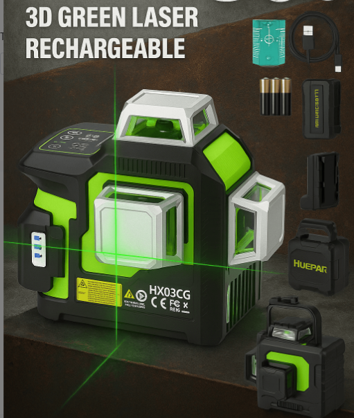 Livello Laser Huepar 360 Autolivellante, Precisione 1/13, Livello a Linea Laser Verde 4D con Schermo LCD, Modalità Impulso e Regolazione della Luminosità del Laser, Laser a Linea Incrociata 4x360 - Base Magnetica, Custodia Rigida