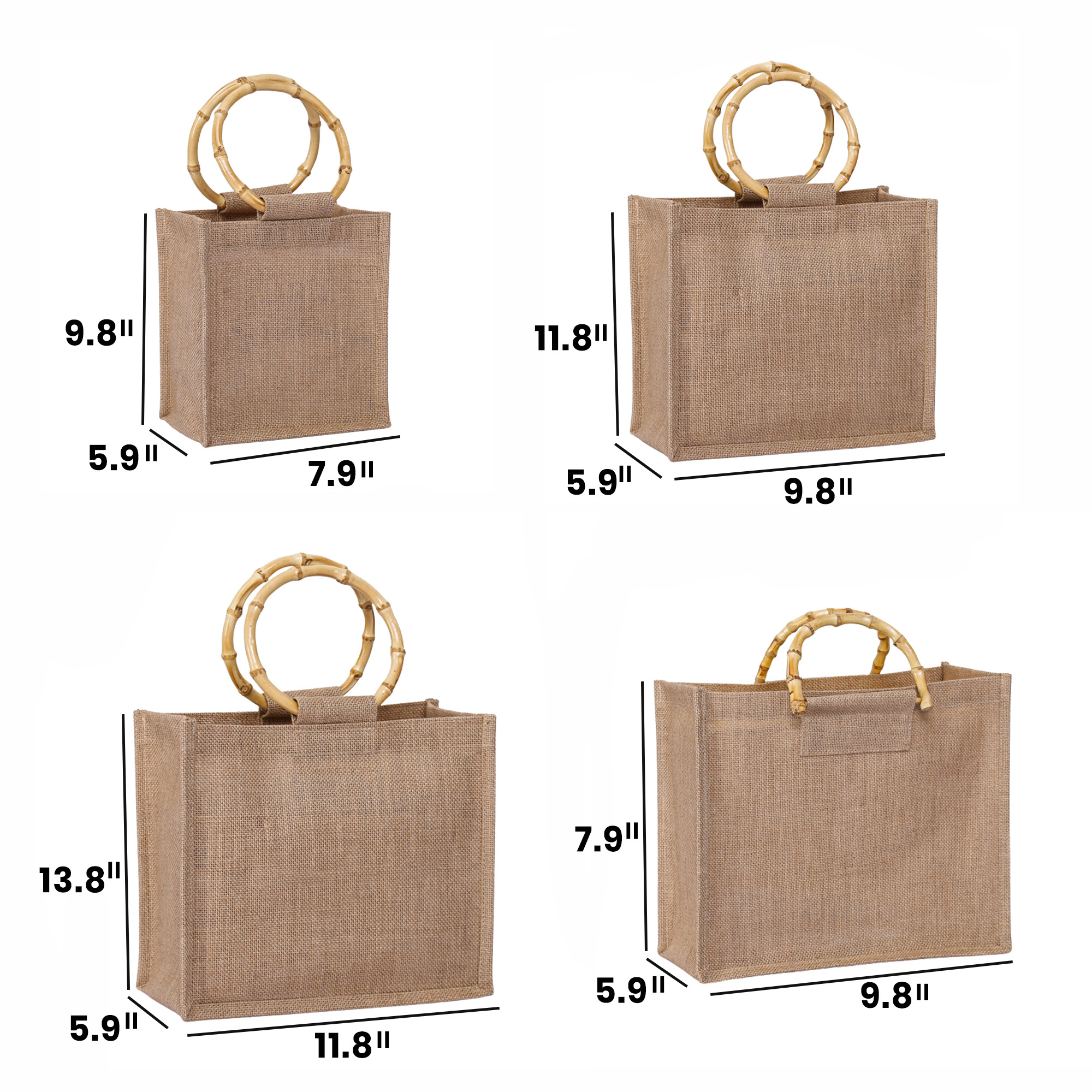 Eco-Friendly Large Jute Bag w/ Bamboo Handles