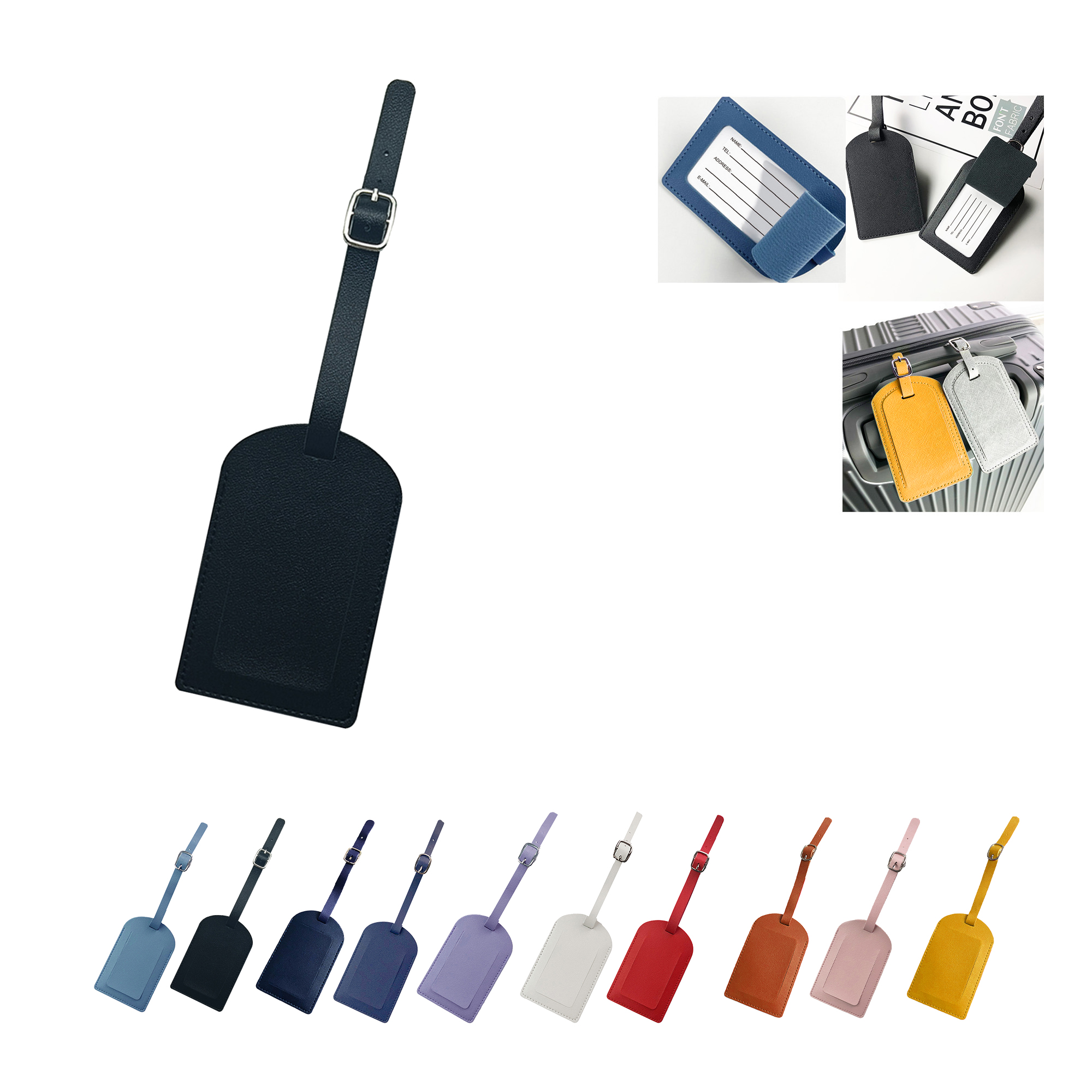 Premium PU Leather Luggage Tags w/ Privacy Flap for Travel