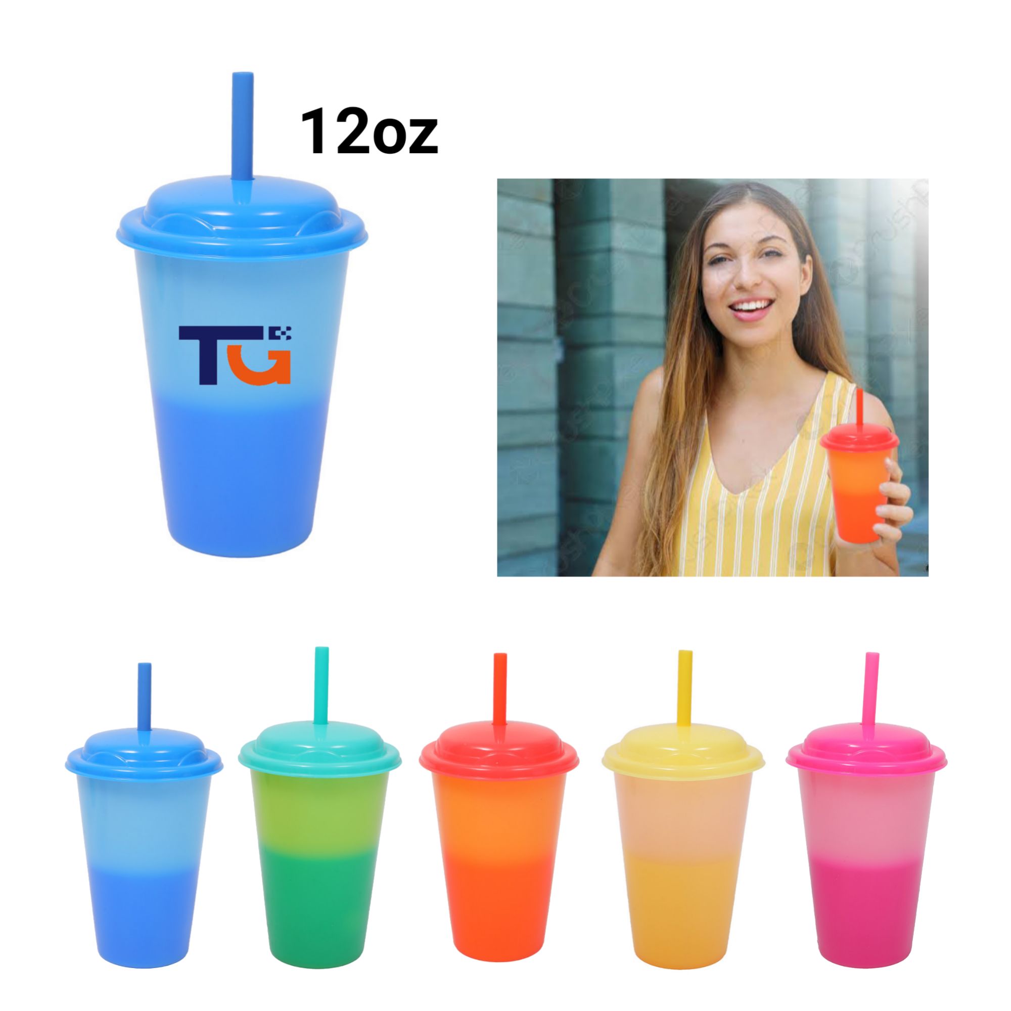 12oz Color-Changing Plastic Tumbler w/ Lid & Straw for Kids