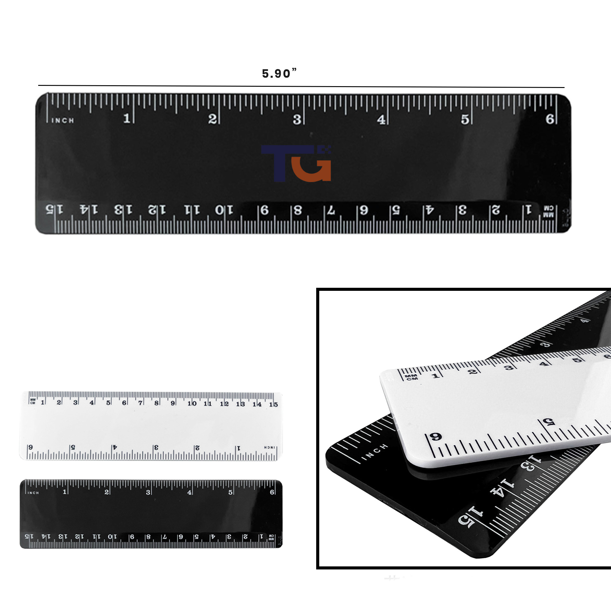 6" Plastic Straight Ruler w/ Dual Scale for School & Office