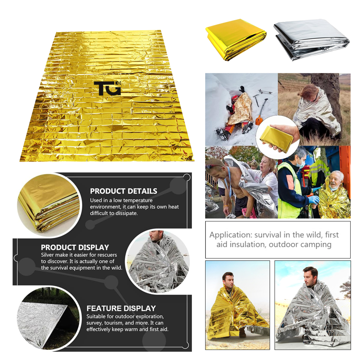 Mylar Emergency Blanket for Survival  in Gold & Silver