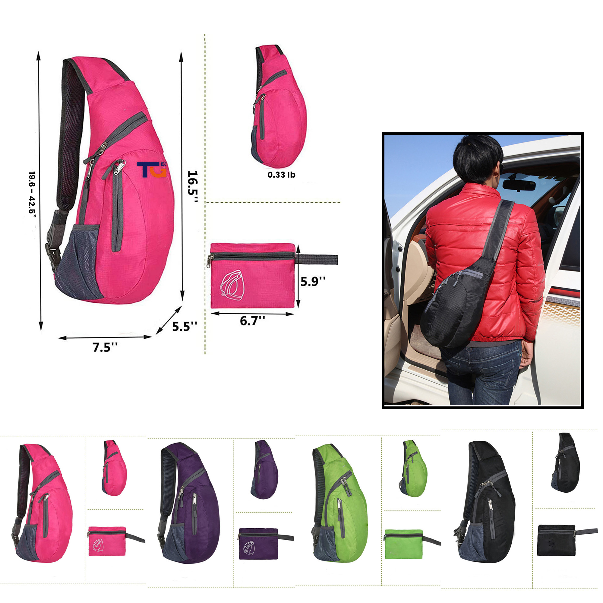 Lightweight Foldable Polyester Chest Bag w/ Adjustable Strap