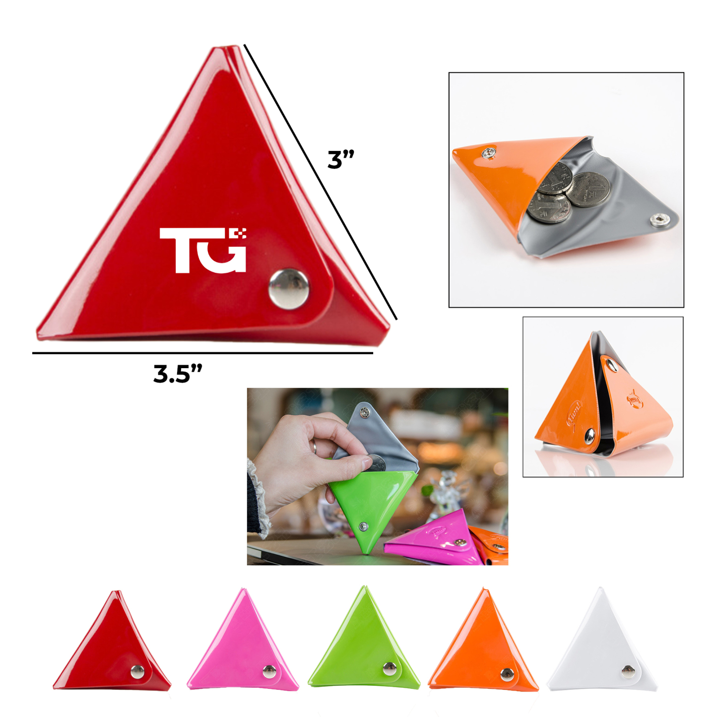 Triangular PVC Coin Purse w/ Snap Closure for Accessories