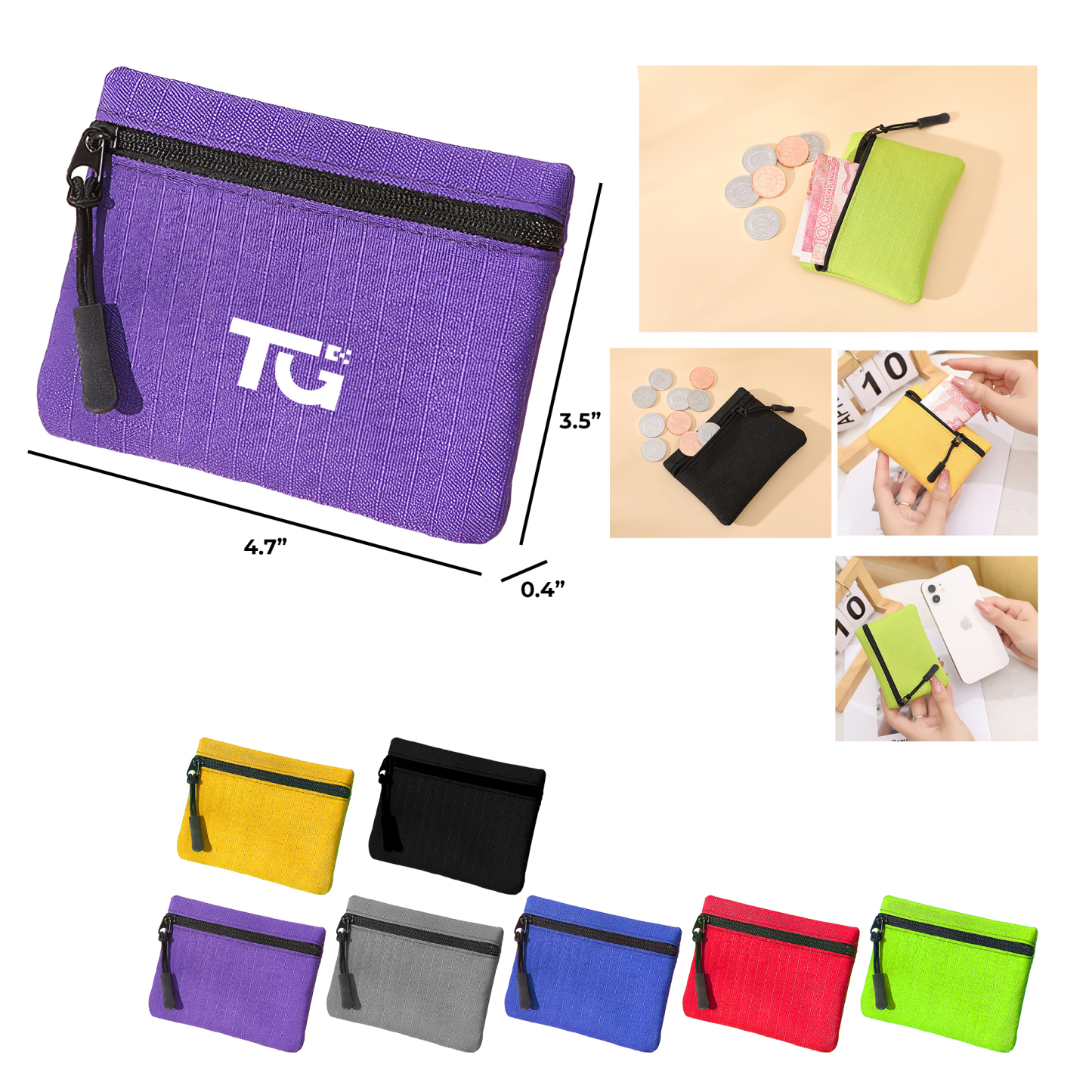 Mini Zipper Coin Purse w/ Oxford Fabric for Cards & Keys