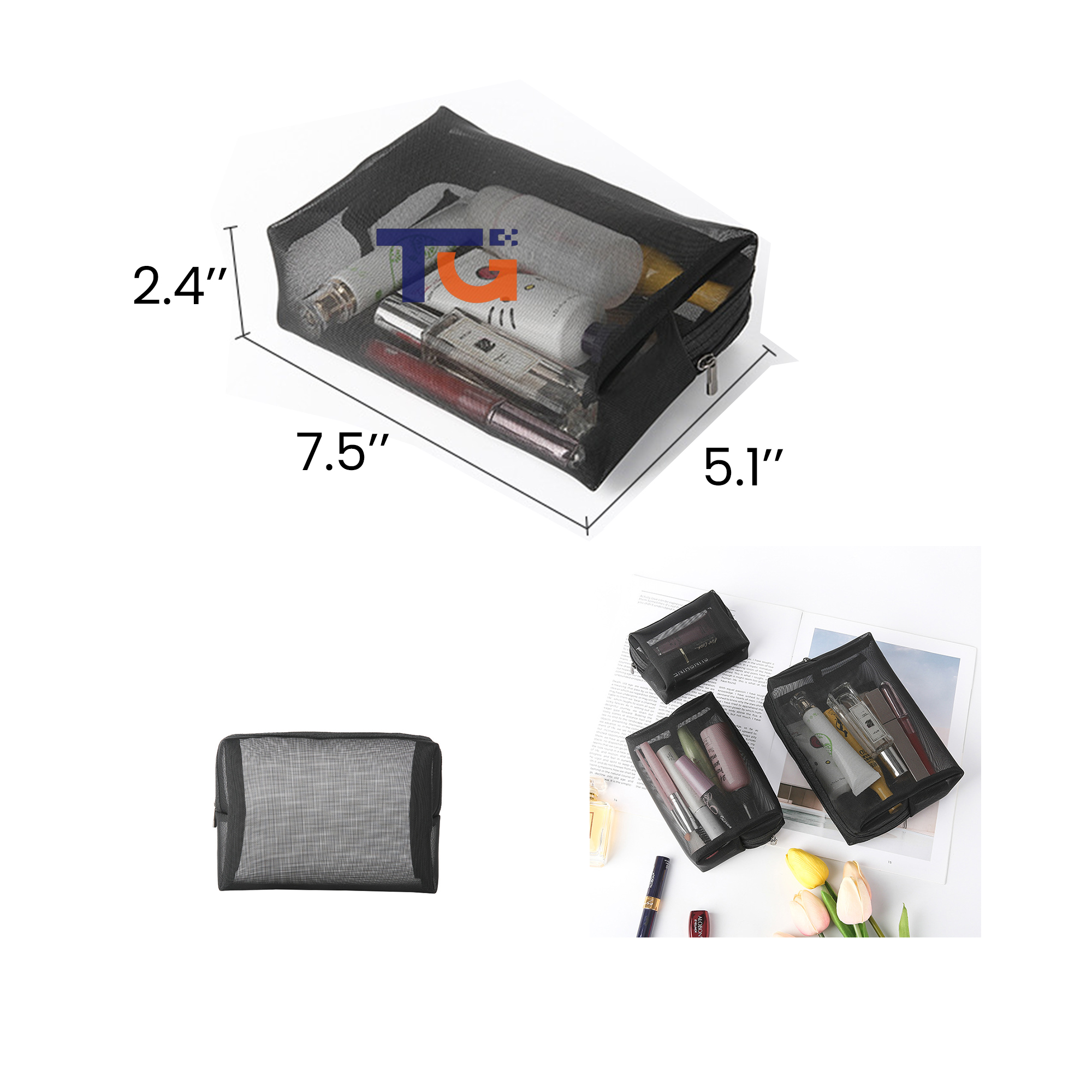 Mesh Organizer Bag w/ Zipper Closure for Travel Essentials