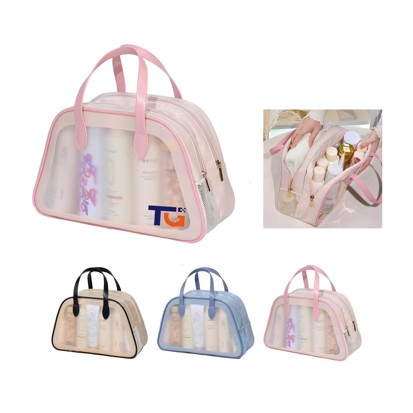 Multi-Compartment Travel Makeup Bag for Wet & Dry Storage