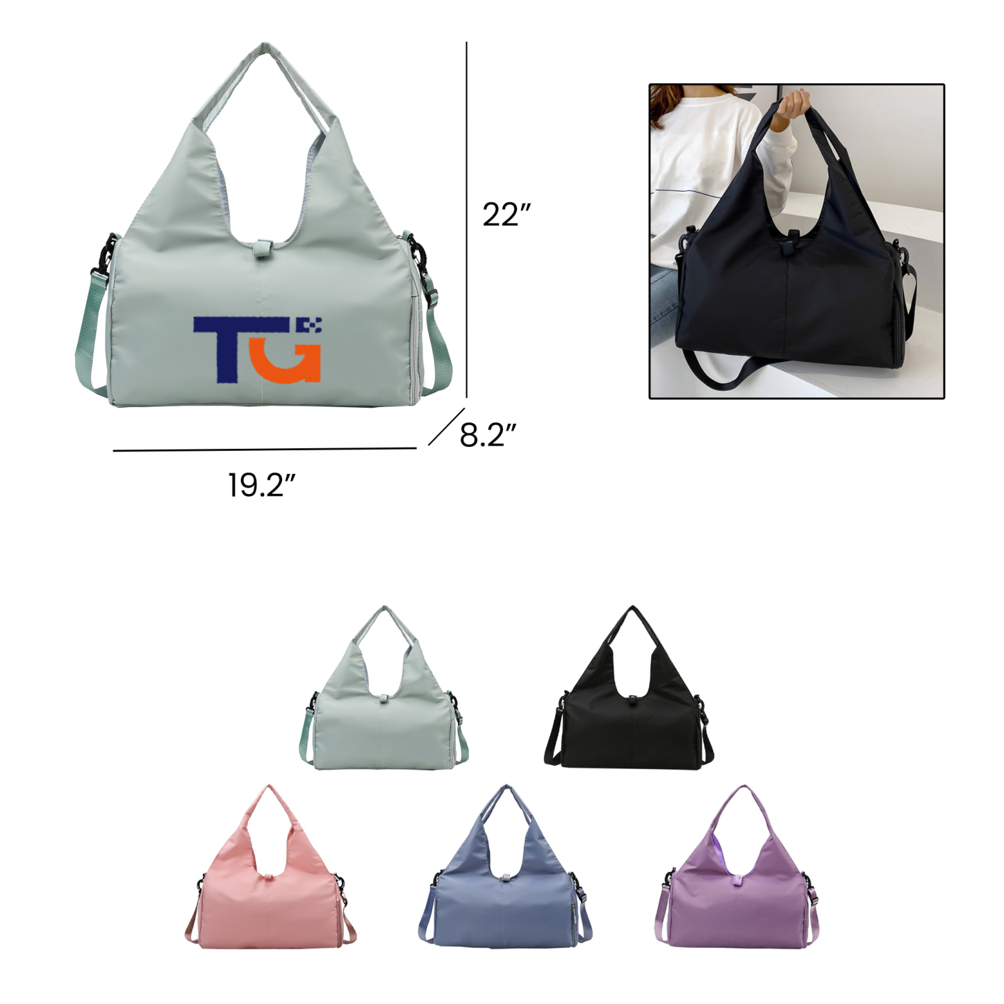 Nylon Yoga Duffel Bag w/ Hidden Mat Straps & Wet Pocket